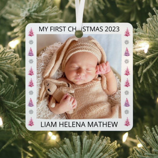 Mein erstes Personalisiertes Weihnachts-Elegant-Ba Ornament Aus Metall (InSitu)