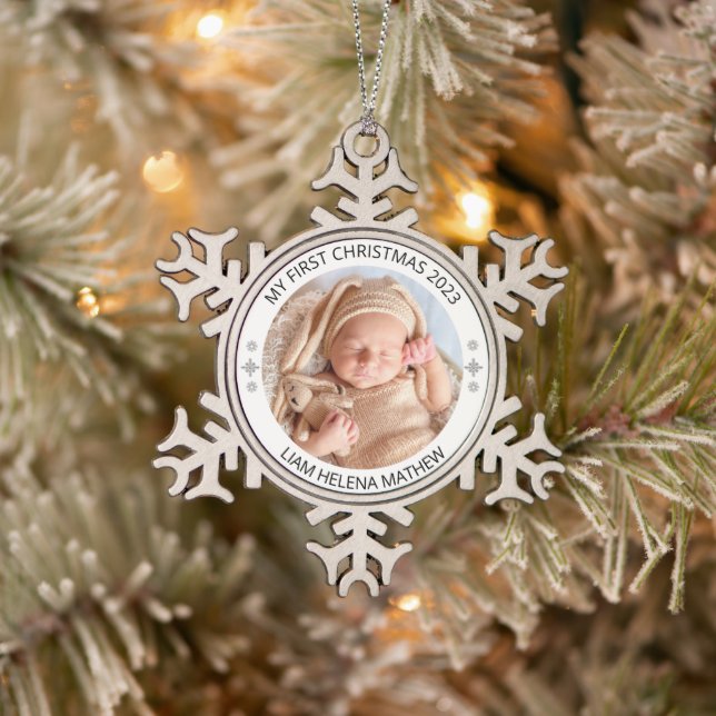 Mein erstes Personalisiertes Weihnachts-Elegant-Ba Schneeflocken Zinn-Ornament (Baum)