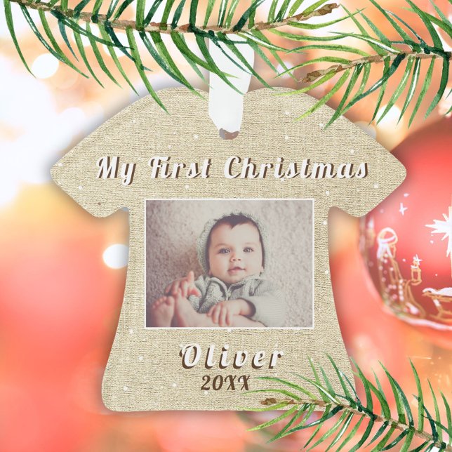 Mein erstes Rustikal-Baby-Foto zu Weihnachten Ornament (Von Creator hochgeladen)