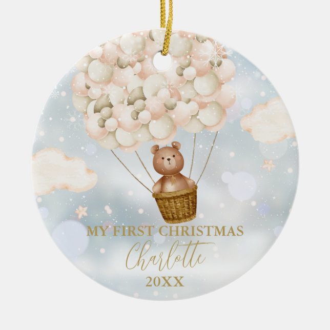 Mein erstes Teddy Bären Gold Balloons Foto Keramik Ornament (Vorne)