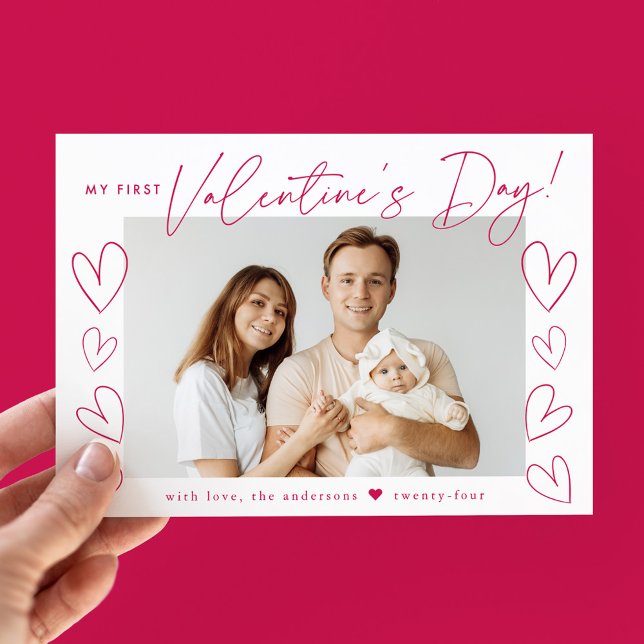 Mein erstes Valentinstag Magenta-Foto Feiertagskarte (Von Creator hochgeladen)