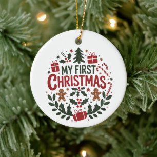 Mein erstes Weihnachten 1. Weihnachten Familien-Ma Keramik Ornament
