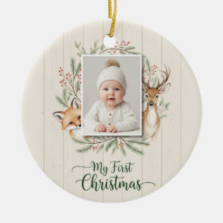 Mein erstes Weihnachten 2025 Woodland-Baby-Schmuck Keramik Ornament