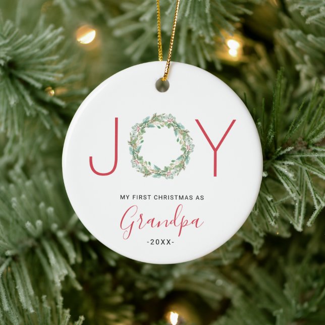Mein erstes Weihnachten als Großvater Joy Wreath Keramik Ornament (Baum)