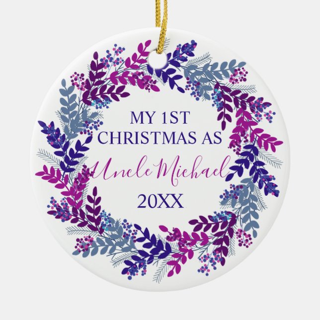 Mein erstes Weihnachten als Lila Kranz Keramik Ornament (Vorne)