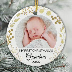 Mein erstes Weihnachten als Oma Foto Goldlaub Keramik Ornament