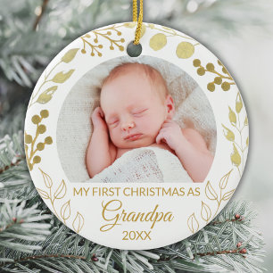 Mein erstes Weihnachten als Opa Goldlaub Foto Keramik Ornament