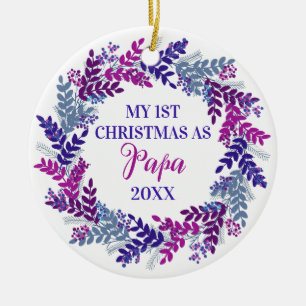Mein erstes Weihnachten als Papa-Jahr Lila Kranz Keramik Ornament
