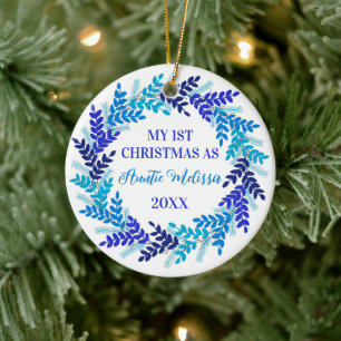 Mein erstes Weihnachten als Tante Elegant Blue Wre Keramik Ornament