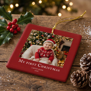 Mein erstes Weihnachten Baby-Foto Rot Keramikornament