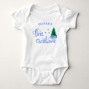Mein erstes Weihnachten Blauer Weihnachtsbaum und Baby Strampler