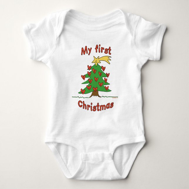 Mein erstes Weihnachten (glücklicher Baumentwurf) Baby Strampler (Vorderseite)