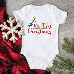 Mein erstes Weihnachten Grüne Tanne Weiß Baby Strampler
