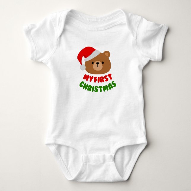 Mein erstes Weihnachten Niedlich Teddy Bär & Weihn Baby Strampler (Vorderseite)