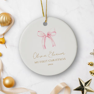Mein erstes Weihnachten Rosa Schleife Baby Mädchen Keramik Ornament