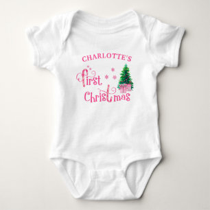 Mein erstes Weihnachten Rosa Weihnachtsbaum und Ge Baby Strampler