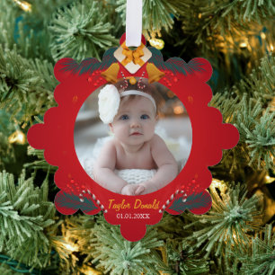 Mein erstes Weihnachten Rot personalisierter Babyn Ornament Karte