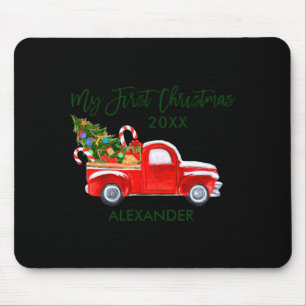 Mein erstes Weihnachten roter LKW Candy Canes grau Mousepad
