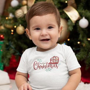 Mein erstes Weihnachten Santa Roter Bus Schrift Baby T-shirt