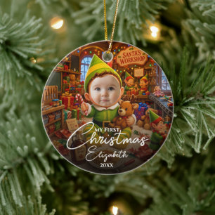 Mein erstes Weihnachten Santas kleiner Helfer Foto Keramik Ornament