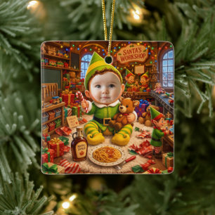 Mein erstes Weihnachten Santas kleiner Helfer Foto Keramikornament
