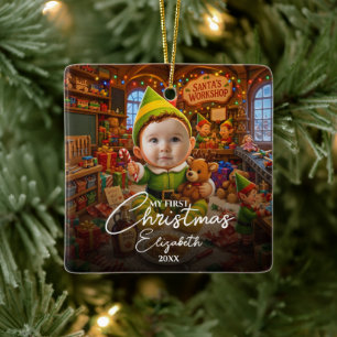 Mein erstes Weihnachten Santas kleiner Helfer Foto Keramikornament