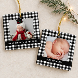 Mein erstes Weihnachten Schwarz Buffalo Karo Baby- Keramikornament