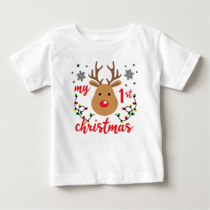 Mein erstes Weihnachten Süße moderne Rentiere Schn Baby T-shirt