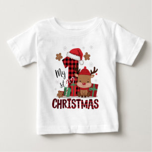 Mein erstes Weihnachten Süßes Rentier Rot Kariert Baby T-shirt