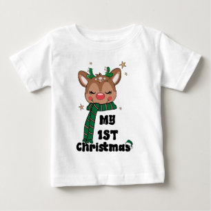 Mein erstes Weihnachten Typografie Süßer Rentier Baby T-shirt