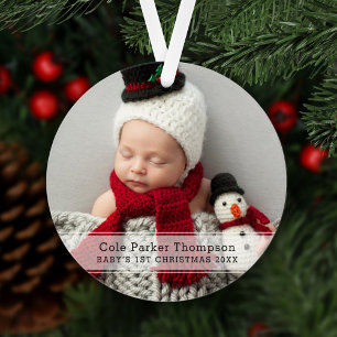 Mein erstes Weihnachten White Stripe Baby-Foto Ornament