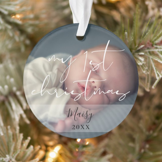 Mein erstes Weihnachts-2-Foto Elegantes Skript Ornament (Baum)