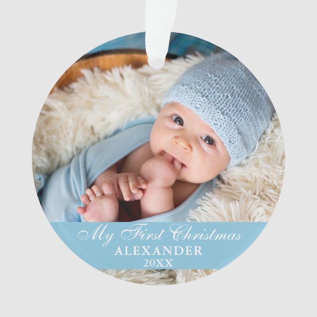 Mein erstes Weihnachts-Baby-Foto Light Blue Ornament (Vorderseite)