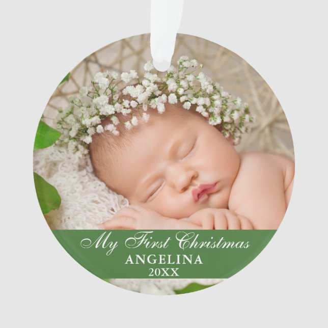 Mein erstes Weihnachts-Baby-Foto Light Green Ornament (Vorderseite)