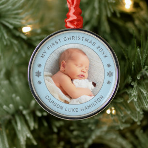 Mein erstes Weihnachts-Blue-Personalisiert-Baby-Fo Ornament Aus Metall