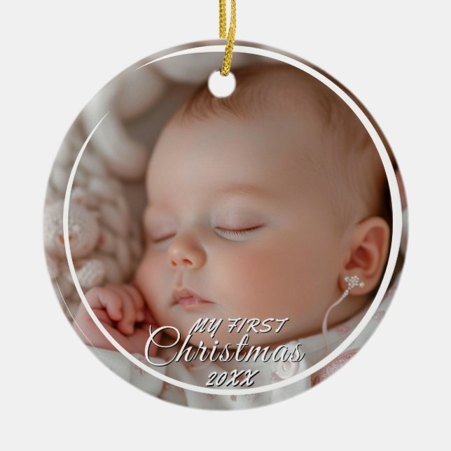 Mein erstes Weihnachts-Custom-Baby-Foto Keramik Ornament (Vorne)