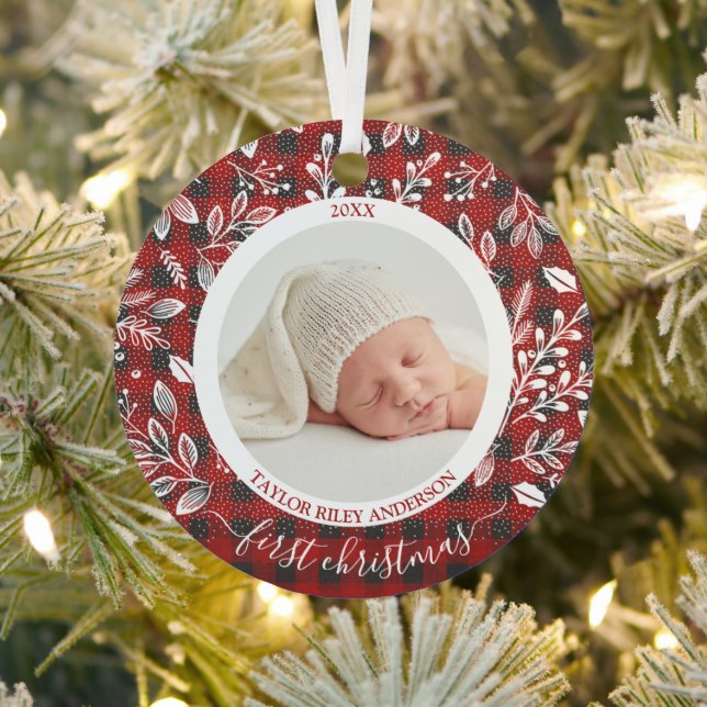 Mein erstes Weihnachts-Foto Kariert Ornament Aus Metall (InSitu)