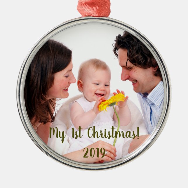 Mein erstes Weihnachts-Foto Weihnachten Ornament Aus Metall (Vorne)