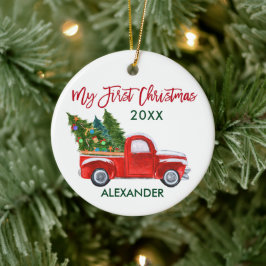 Mein erstes Weihnachts-Grün-Vintag-Truck-Baby Keramik Ornament