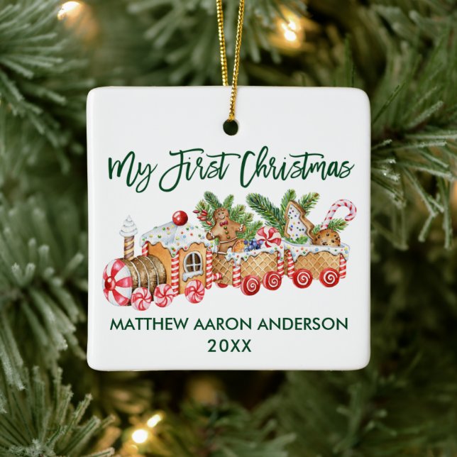 Mein erstes Weihnachts-Lebkuchen-Train Baby Green Keramikornament (Baum)