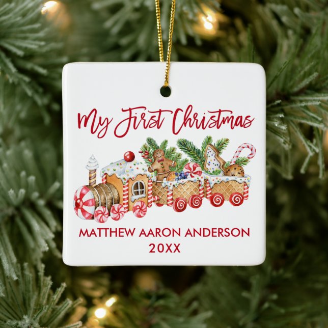 Mein erstes Weihnachts-Lebkuchen-Train Red Keramikornament (Baum)
