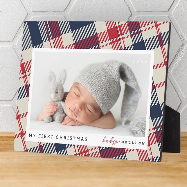 Mein erstes Weihnachts-Modern-Kariert-Baby-Foto Fotoplatte (Von Creator hochgeladen)