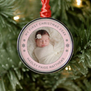 Mein erstes Weihnachts-Pink-Personalisiert-Baby-Fo Ornament Aus Metall