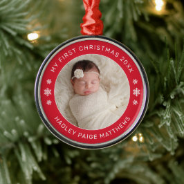Mein erstes Weihnachts-Red-Personalisiert-Baby-Fot Ornament Aus Metall