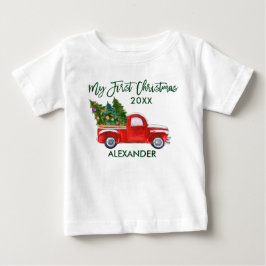 Mein erstes Weihnachts Red Truck Green Script Baby T-shirt