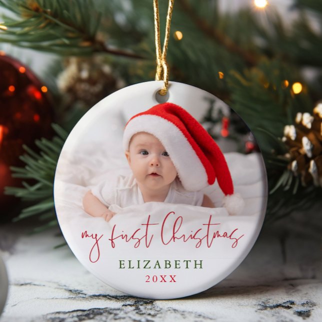 Mein erstes Weihnachts-Script-Baby-Foto Keepake Keramik Ornament (My First Christmas Script Baby Photo Keepsake Ceramic Ornament)
