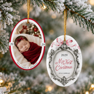 Mein erstes Weihnachts-Wappen-Foto-Ornament Keramik Ornament