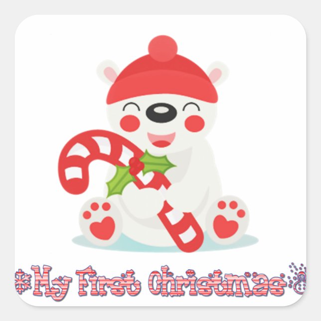 Mein erstes Weihnachtsbaby-Bär Quadratischer Aufkleber (Vorderseite)