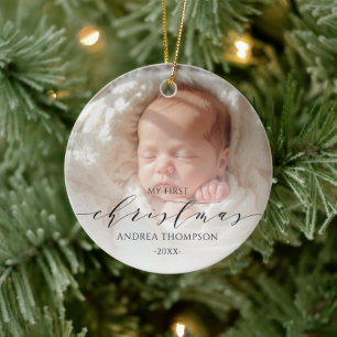 Mein erstes Weihnachtsbaby-Doppel-Foto Keramik Ornament