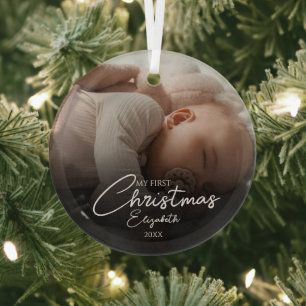 Mein erstes Weihnachtsbaby-Foto Elegantes Skript Ornament Aus Glas